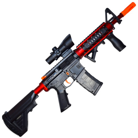 Experience realistic gameplay with the M4A1 DRUM Gel Blaster, featuring authentic design, high-impact ABS plastic, and a 200-ball drum magazine.