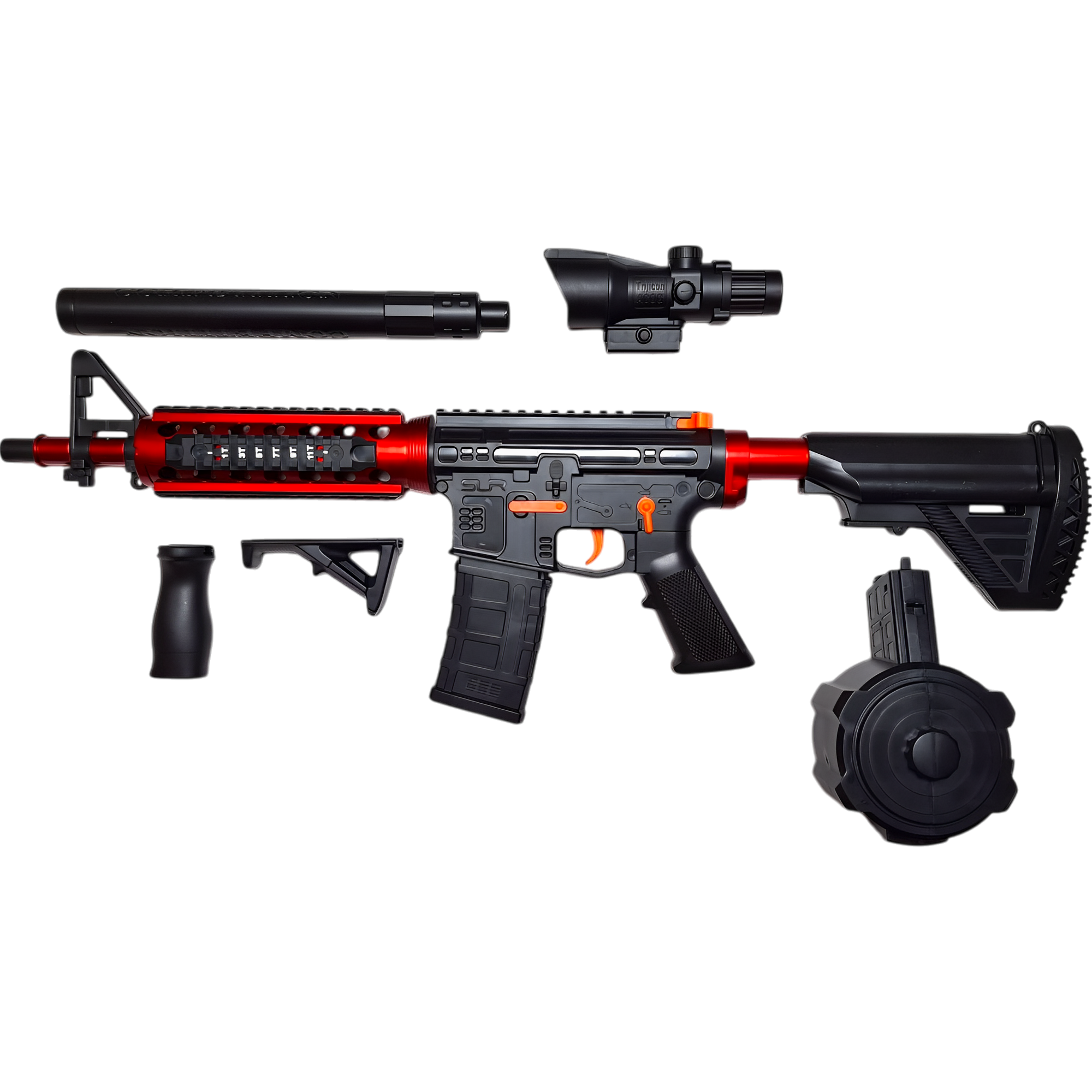 M4A1 Drum Weihui gel blaster, crafted for assault in red and black