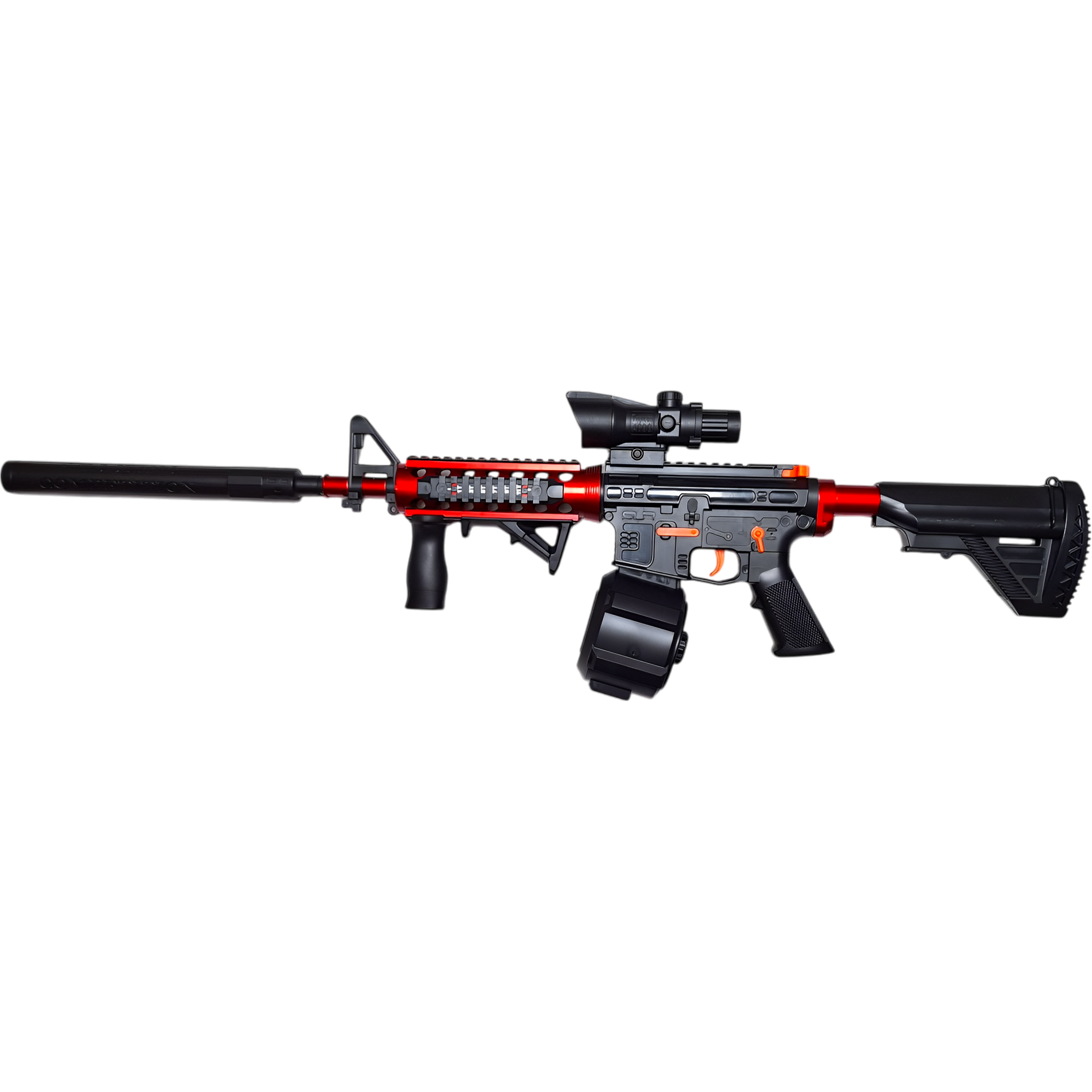 M4A1 Drum Weihui gel blaster, electric red and black assault model