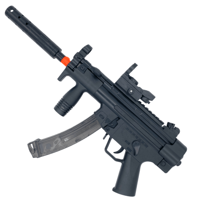 MP5K short gel blaster by XYL in black finish, featuring automatic and manual firing modes with durable ABS material.