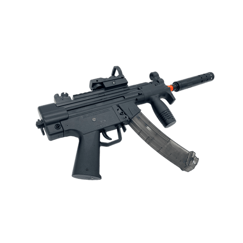 Compact MP5K gel blaster by XYL in black with fully automatic fire mode and durable ABS construction.