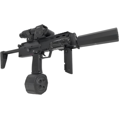 ZIBO MP7 upgraded electric gel blaster with silencer, holographic sight, and metal components for durability.