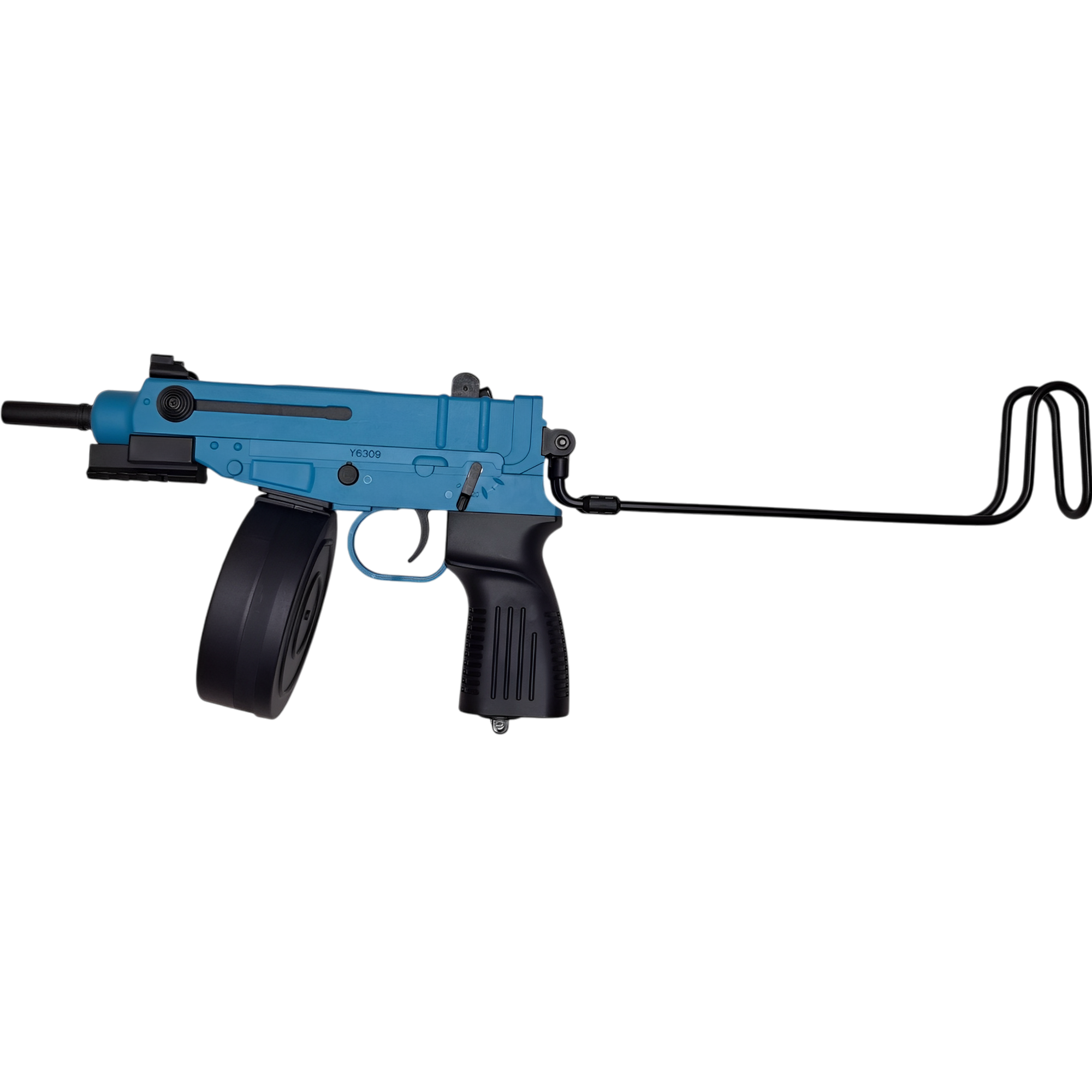 Blue Scorpion VZ-61 gel blaster with realistic nylon and metal build.