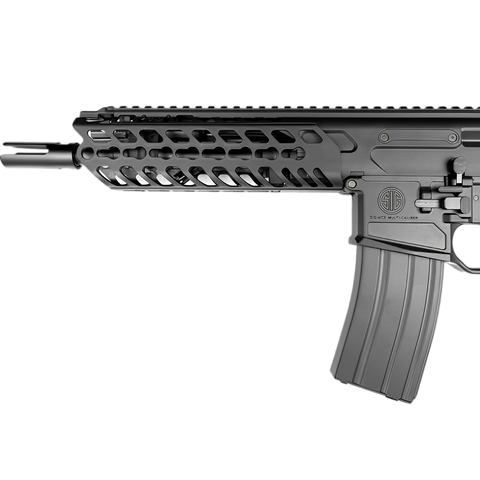 Lehui SIG MCX gel blaster in black, offering 20-30 meter range and versatile performance for battles.