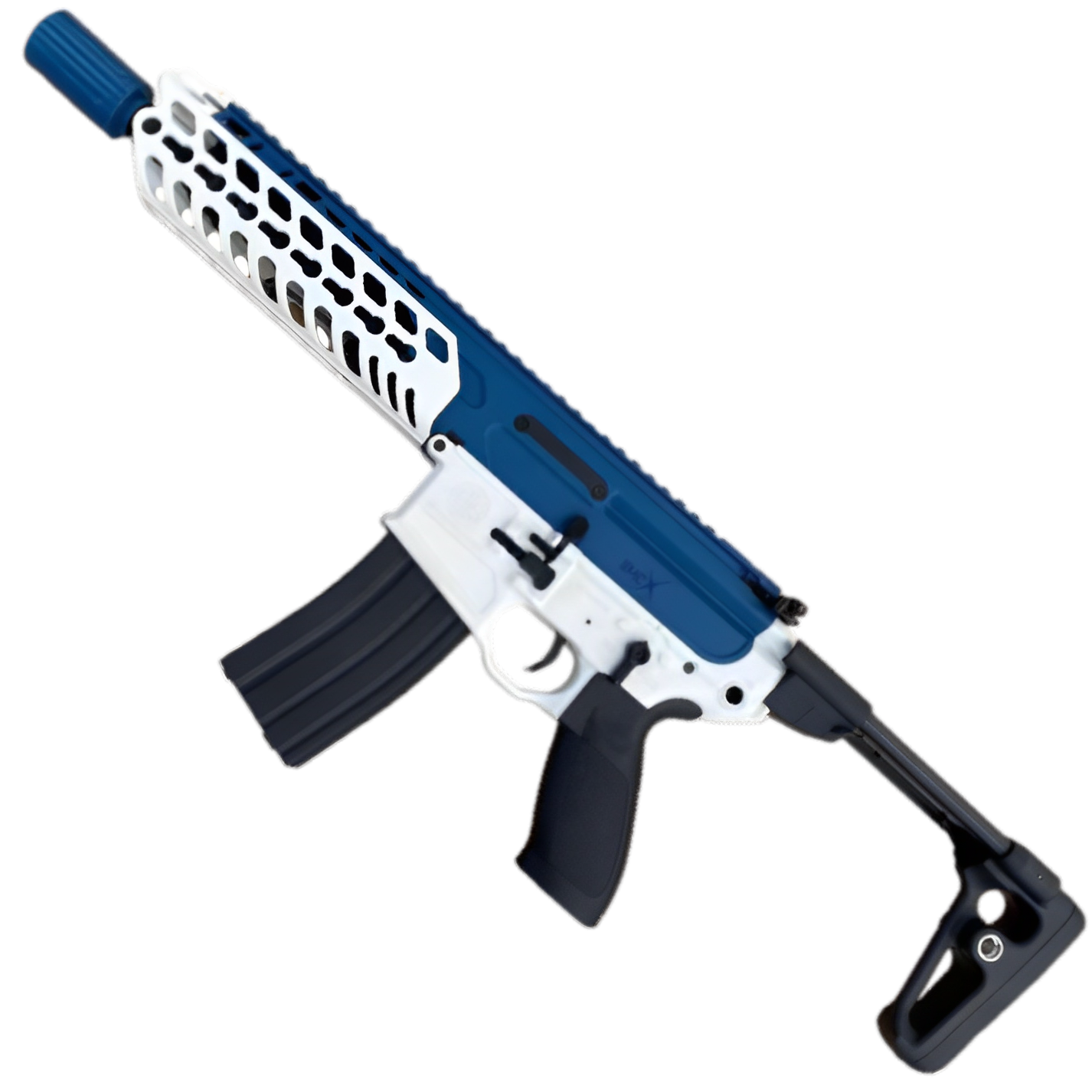 Blue SIG MCX Carbine gel blaster by Lehui with extended range, tactical design, and gel ball accessories.