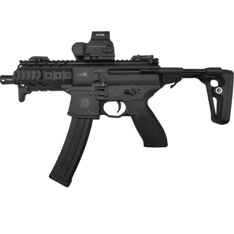 Black SIG MPX gel blaster featuring full-auto mode, solid nylon body, and professional-grade performance.