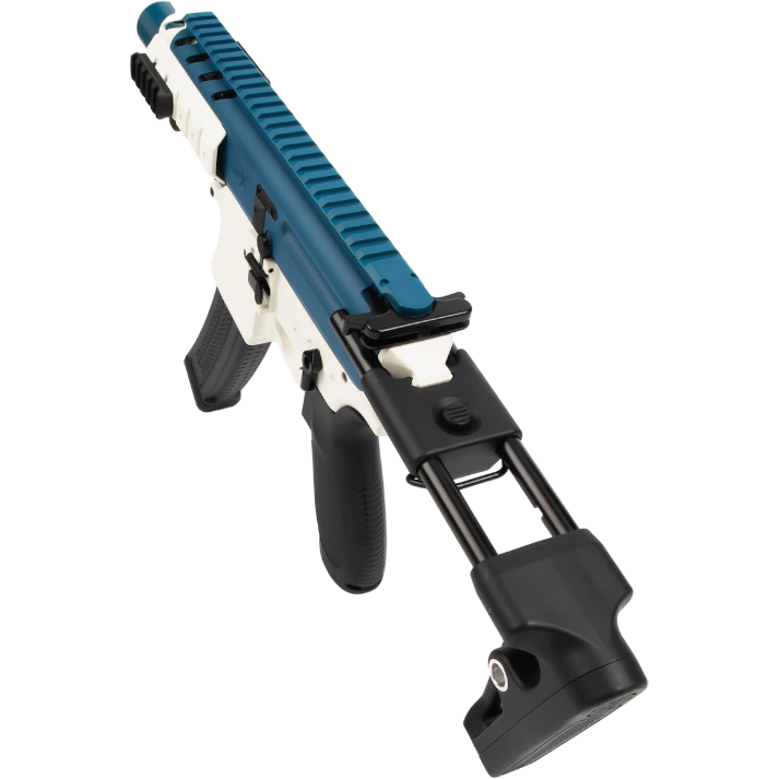 Blue SIG MPX gel blaster featuring ambidextrous charging handle, durable construction, and precision firing.