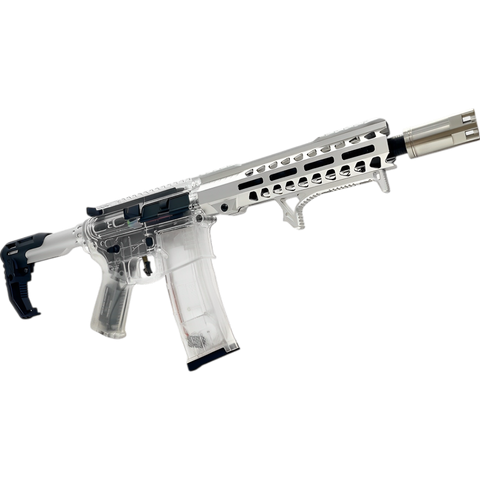 Transparent SLR 3.0 Gel Blaster with advanced metal gear system for precision shooting.